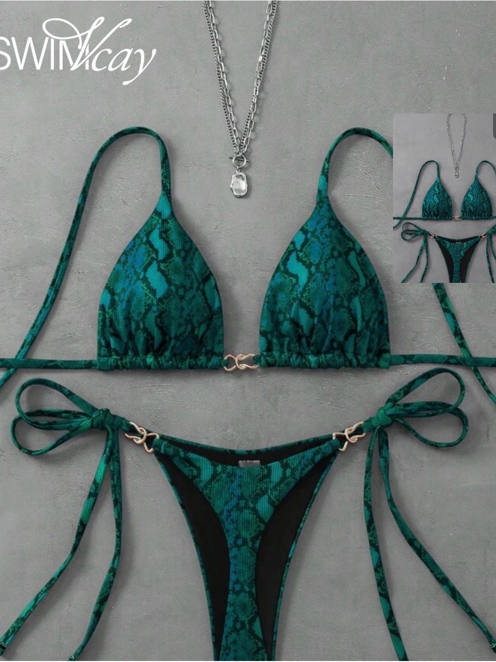Emerald Green Snake-Print String Bikini